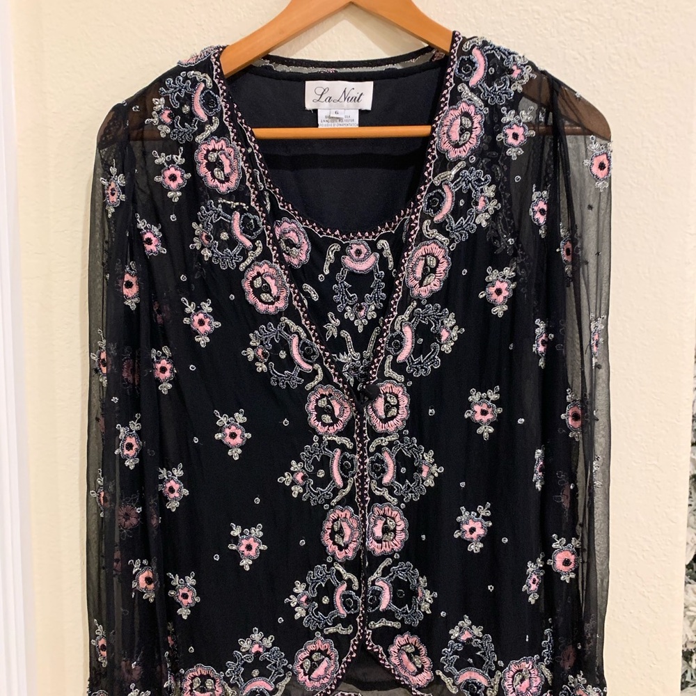 La Nuit Beaded Set Silk Shell with BEAUTIFUL Beadwork Size 6